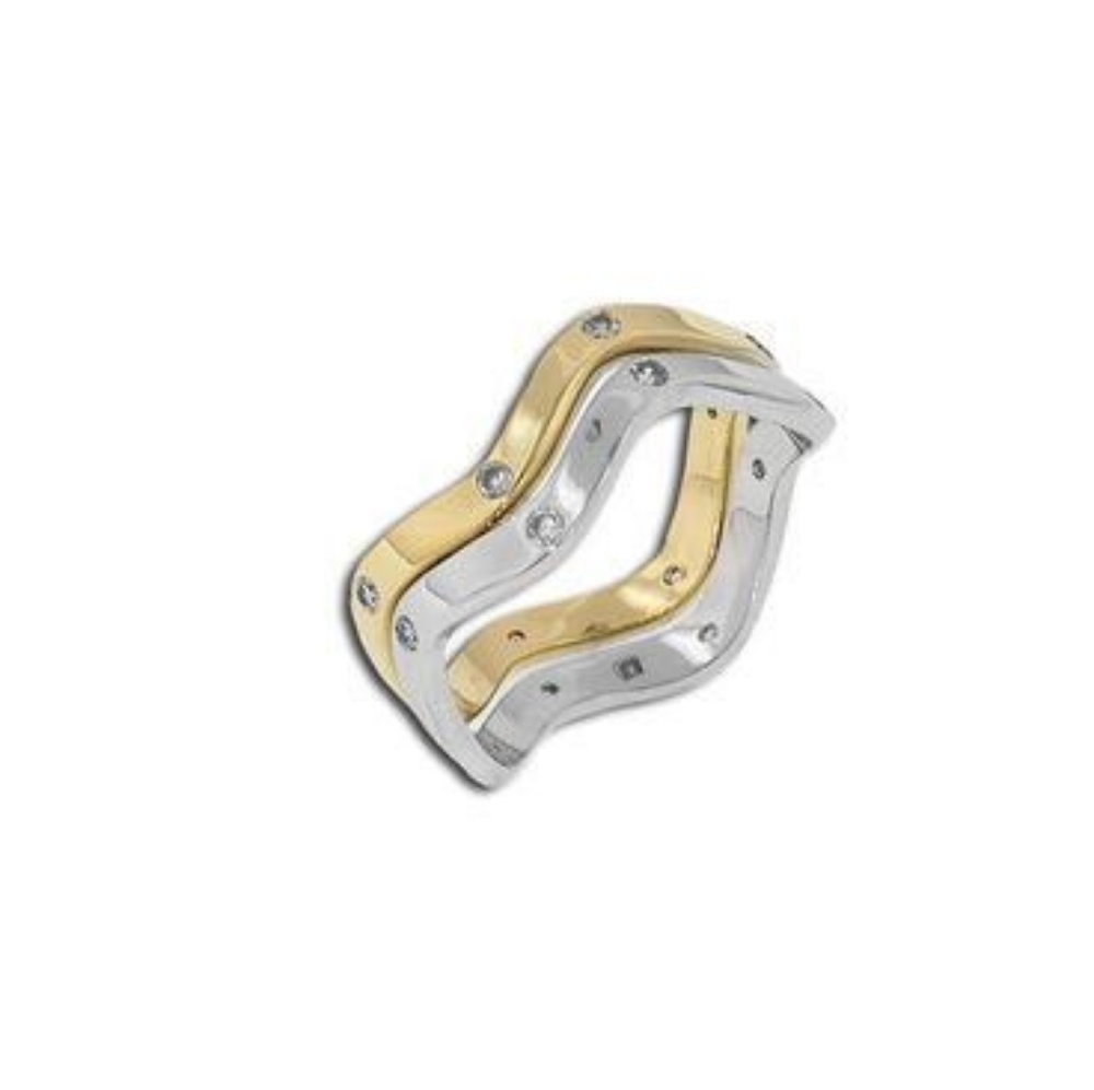 925 Silver 2 Tone Wave Ring Set